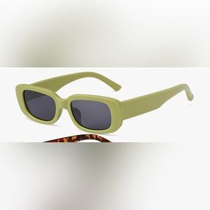 Olive Green Rectangular Chunky Frame Sunglasses